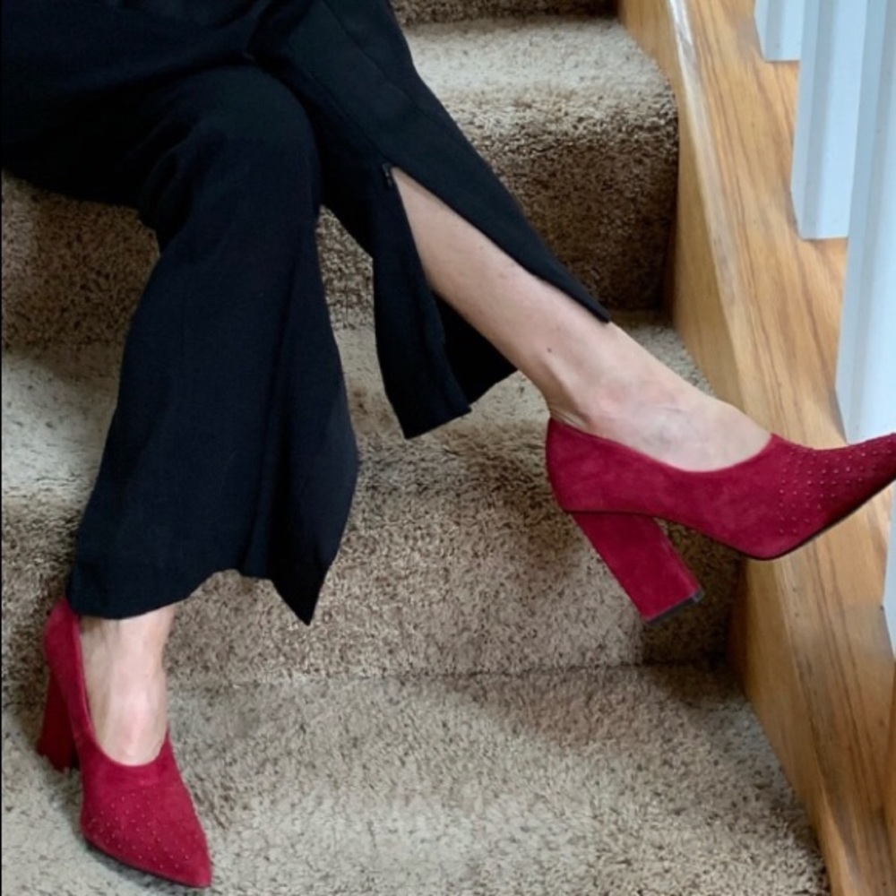 Halston Red Studded Suede Shoes